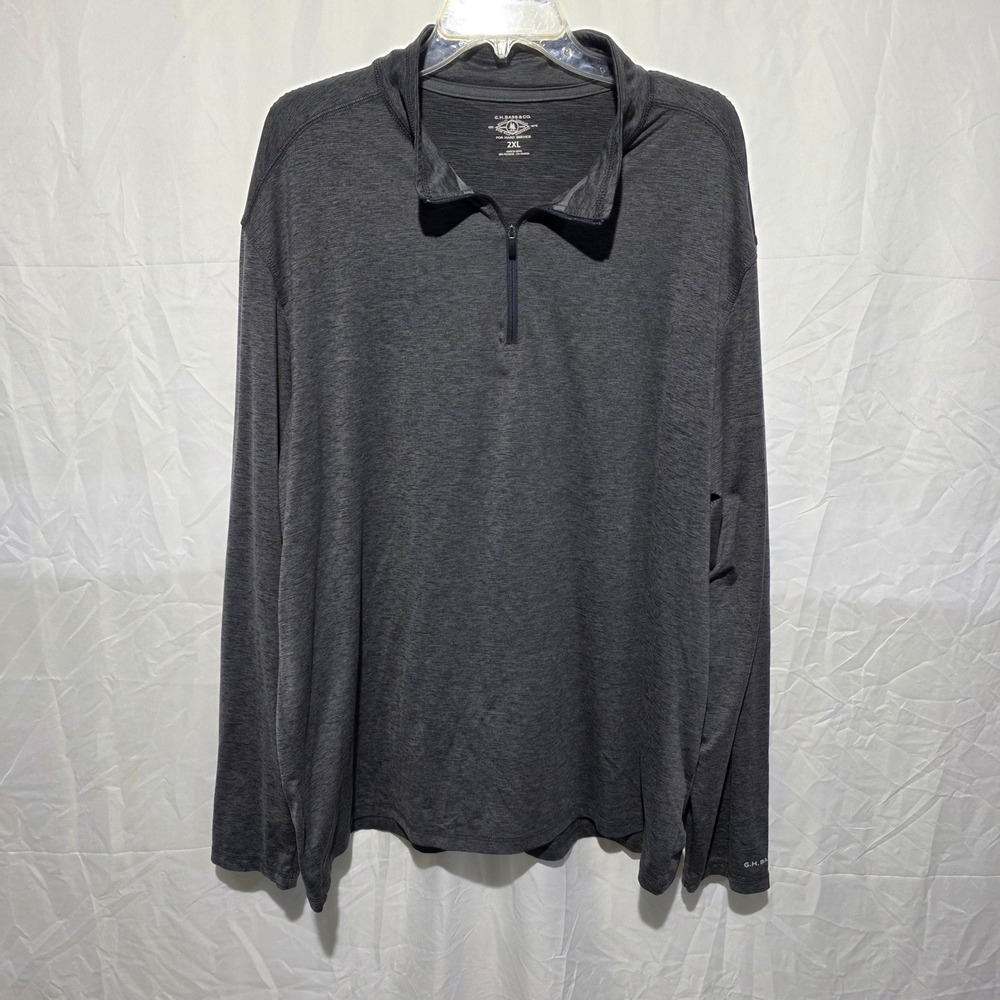 GH Bass & Co Mens 2XL Charcoal Gray Heather Quarter Zip Pullover Long Sleeve Top